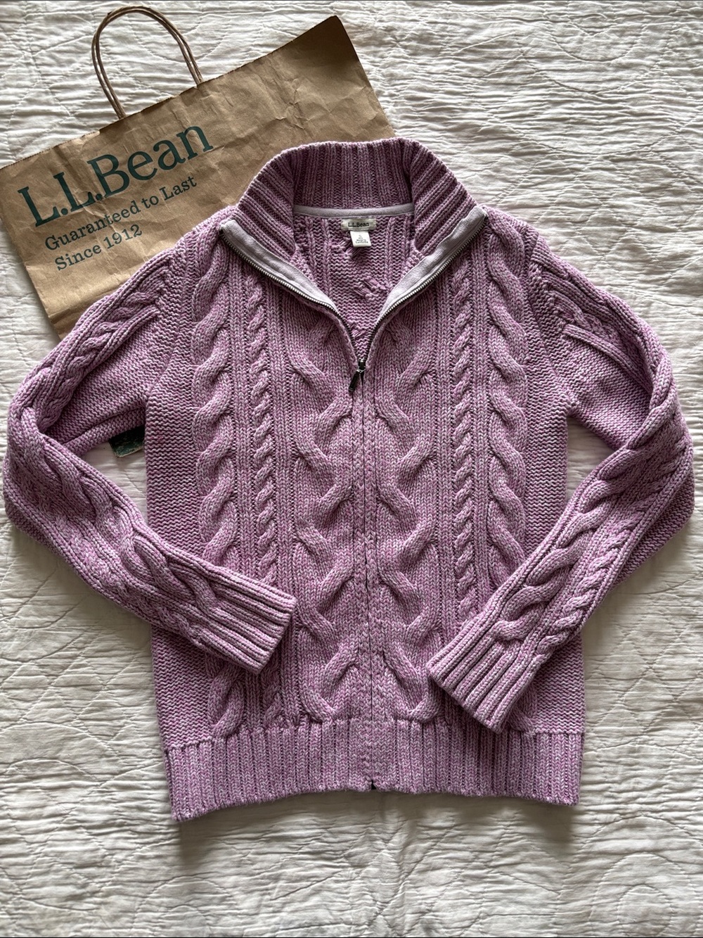 LL Bean Zip Cable Knit Cardigan